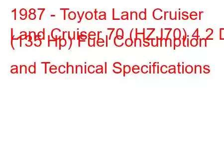 1987 - Toyota Land Cruiser
Land Cruiser 70 (HZJ70) 4.2 D (135 Hp) Fuel Consumption and Technical Specifications