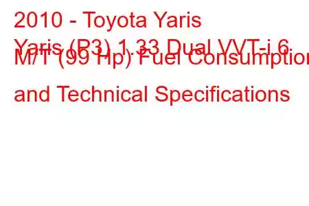 2010 - Toyota Yaris
Yaris (P3) 1.33 Dual VVT-i 6 M/T (99 Hp) Fuel Consumption and Technical Specifications