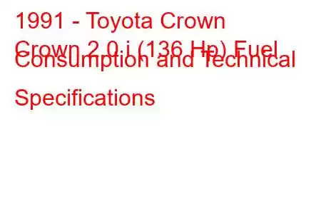 1991 - Toyota Crown
Crown 2.0 i (136 Hp) Fuel Consumption and Technical Specifications