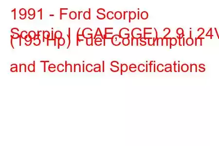 1991 - Ford Scorpio
Scorpio I (GAE,GGE) 2.9 i 24V (195 Hp) Fuel Consumption and Technical Specifications