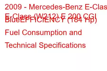 2009 - Mercedes-Benz E-Class
E-Class (W212) E 200 CGI BlueEFFICIENCY (184 Hp) Fuel Consumption and Technical Specifications