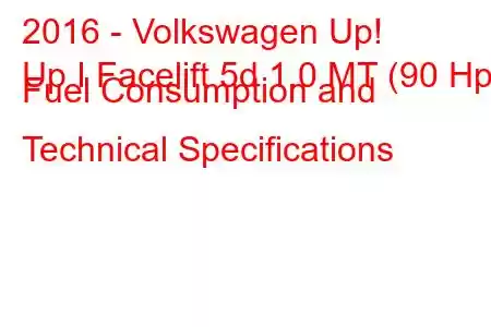 2016 - Volkswagen Up!
Up I Facelift 5d 1.0 MT (90 Hp) Fuel Consumption and Technical Specifications