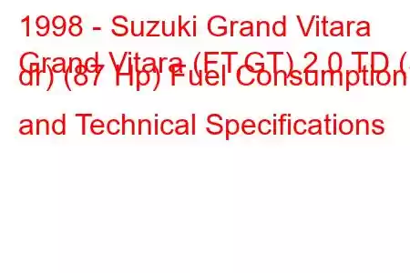 1998 - Suzuki Grand Vitara
Grand Vitara (FT,GT) 2.0 TD (5 dr) (87 Hp) Fuel Consumption and Technical Specifications