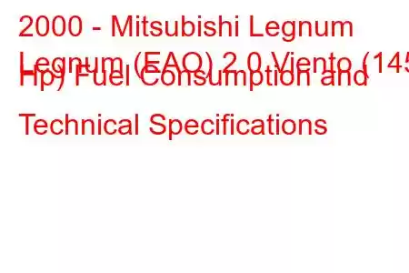 2000 - Mitsubishi Legnum
Legnum (EAO) 2.0 Viento (145 Hp) Fuel Consumption and Technical Specifications