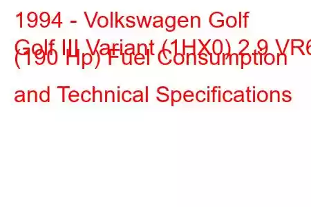 1994 - Volkswagen Golf
Golf III Variant (1HX0) 2.9 VR6 (190 Hp) Fuel Consumption and Technical Specifications