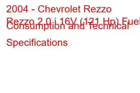 2004 - Chevrolet Rezzo
Rezzo 2.0 i 16V (121 Hp) Fuel Consumption and Technical Specifications