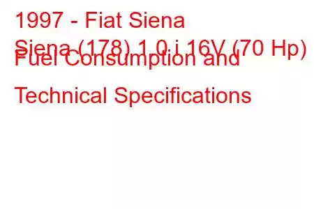 1997 - Fiat Siena
Siena (178) 1.0 i 16V (70 Hp) Fuel Consumption and Technical Specifications