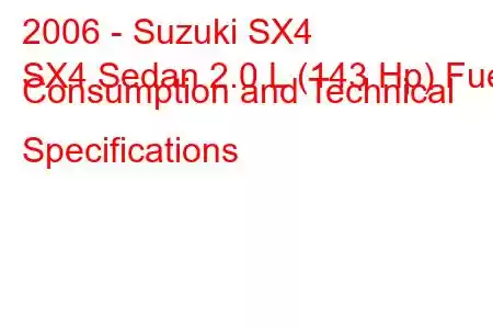 2006 - Suzuki SX4
SX4 Sedan 2.0 L (143 Hp) Fuel Consumption and Technical Specifications