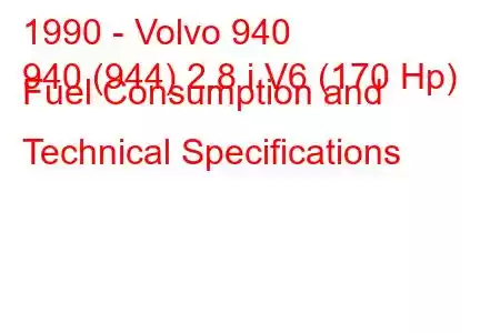 1990 - Volvo 940
940 (944) 2.8 i V6 (170 Hp) Fuel Consumption and Technical Specifications