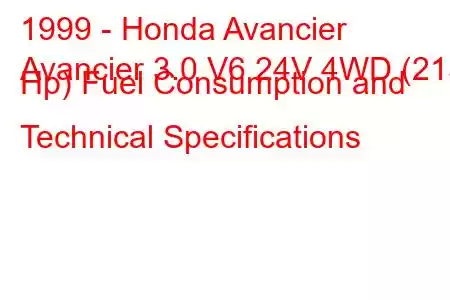 1999 - Honda Avancier
Avancier 3.0 V6 24V 4WD (215 Hp) Fuel Consumption and Technical Specifications