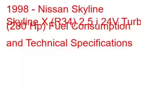 1998 - Nissan Skyline
Skyline X (R34) 2.5 i 24V Turbo (280 Hp) Fuel Consumption and Technical Specifications