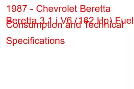 1987 - Chevrolet Beretta
Beretta 3.1 i V6 (162 Hp) Fuel Consumption and Technical Specifications