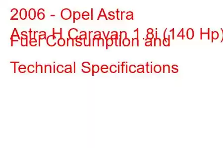 2006 - Opel Astra
Astra H Caravan 1.8i (140 Hp) Fuel Consumption and Technical Specifications