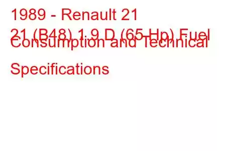 1989 - Renault 21
21 (B48) 1.9 D (65 Hp) Fuel Consumption and Technical Specifications