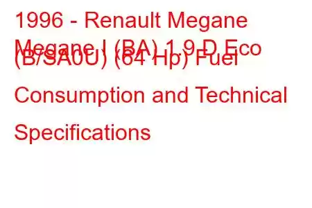 1996 - Renault Megane
Megane I (BA) 1.9 D Eco (B/SA0U) (64 Hp) Fuel Consumption and Technical Specifications