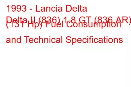 1993 - Lancia Delta
Delta II (836) 1.8 GT (836.AR) (131 Hp) Fuel Consumption and Technical Specifications