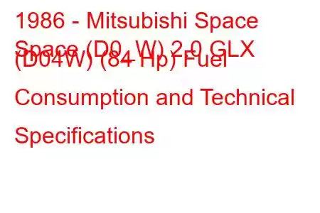 1986 - Mitsubishi Space
Space (D0_W) 2.0 GLX (D04W) (84 Hp) Fuel Consumption and Technical Specifications