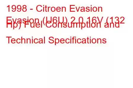 1998 - Citroen Evasion
Evasion (U6U) 2.0 16V (132 Hp) Fuel Consumption and Technical Specifications