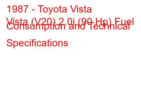 1987 - Toyota Vista
Vista (V20) 2.0i (90 Hp) Fuel Consumption and Technical Specifications