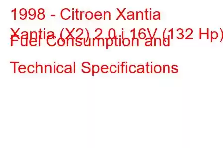 1998 - Citroen Xantia
Xantia (X2) 2.0 i 16V (132 Hp) Fuel Consumption and Technical Specifications