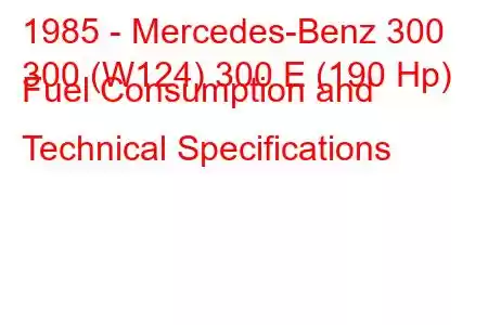 1985 - Mercedes-Benz 300
300 (W124) 300 E (190 Hp) Fuel Consumption and Technical Specifications