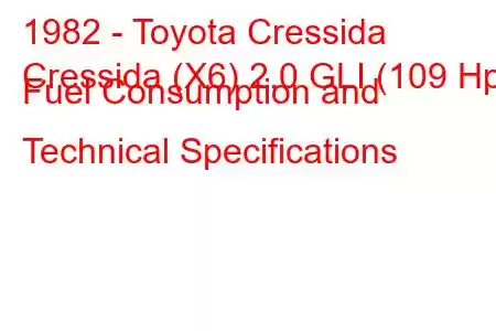 1982 - Toyota Cressida
Cressida (X6) 2.0 GLI (109 Hp) Fuel Consumption and Technical Specifications