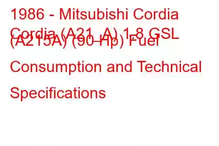 1986 - Mitsubishi Cordia
Cordia (A21_A) 1.8 GSL (A215A) (90 Hp) Fuel Consumption and Technical Specifications