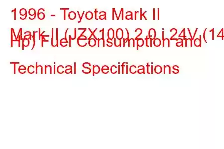 1996 - Toyota Mark II
Mark II (JZX100) 2.0 i 24V (140 Hp) Fuel Consumption and Technical Specifications