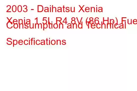 2003 - Daihatsu Xenia
Xenia 1.5L R4 8V (86 Hp) Fuel Consumption and Technical Specifications