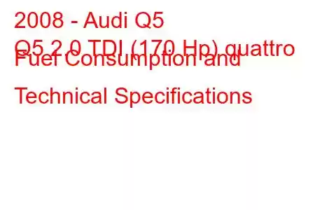 2008 - Audi Q5
Q5 2.0 TDI (170 Hp) quattro Fuel Consumption and Technical Specifications