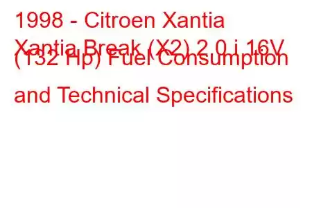 1998 - Citroen Xantia
Xantia Break (X2) 2.0 i 16V (132 Hp) Fuel Consumption and Technical Specifications