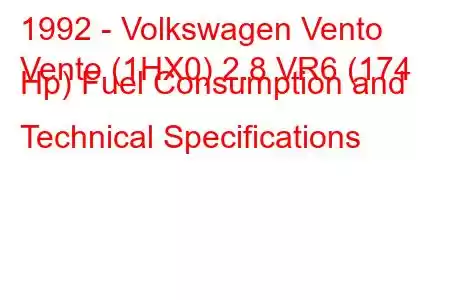 1992 - Volkswagen Vento
Vento (1HX0) 2.8 VR6 (174 Hp) Fuel Consumption and Technical Specifications