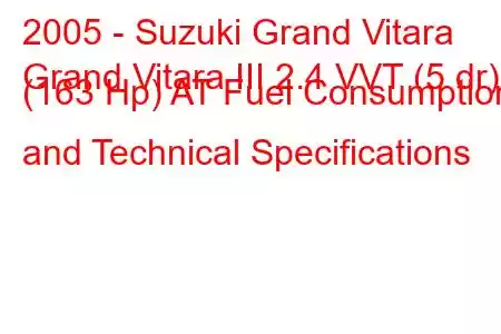 2005 - Suzuki Grand Vitara
Grand Vitara III 2.4 VVT (5 dr) (163 Hp) AT Fuel Consumption and Technical Specifications