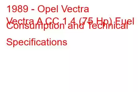 1989 - Opel Vectra
Vectra A CC 1.4 (75 Hp) Fuel Consumption and Technical Specifications