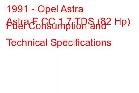 1991 - Opel Astra
Astra F CC 1.7 TDS (82 Hp) Fuel Consumption and Technical Specifications