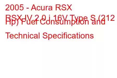 2005 - Acura RSX
RSX IV 2.0 i 16V Type S (212 Hp) Fuel Consumption and Technical Specifications