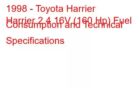 1998 - Toyota Harrier
Harrier 2.4 16V (160 Hp) Fuel Consumption and Technical Specifications