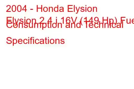 2004 - Honda Elysion
Elysion 2.4 i 16V (149 Hp) Fuel Consumption and Technical Specifications