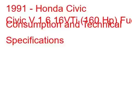 1991 - Honda Civic
Civic V 1.6 16VTi (160 Hp) Fuel Consumption and Technical Specifications