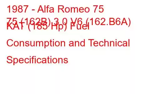 1987 - Alfa Romeo 75
75 (162B) 3.0 V6 (162.B6A) KAT (185 Hp) Fuel Consumption and Technical Specifications