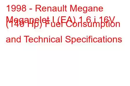 1998 - Renault Megane
Meganelet I (EA) 1.6 i 16V (140 Hp) Fuel Consumption and Technical Specifications