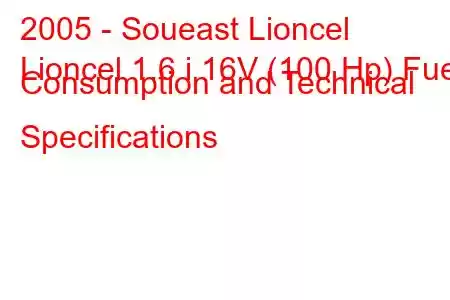 2005 - Soueast Lioncel
Lioncel 1.6 i 16V (100 Hp) Fuel Consumption and Technical Specifications