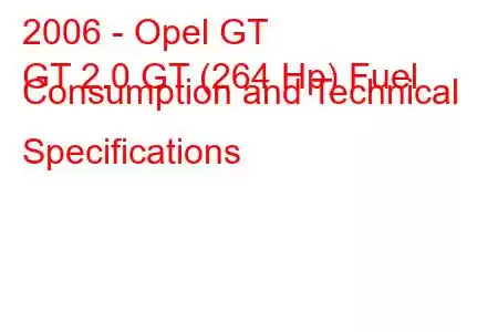 2006 - Opel GT
GT 2.0 GT (264 Hp) Fuel Consumption and Technical Specifications