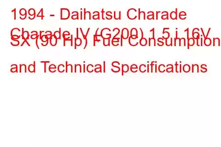 1994 - Daihatsu Charade
Charade IV (G200) 1.5 i 16V SX (90 Hp) Fuel Consumption and Technical Specifications