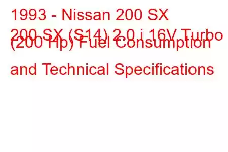 1993 - Nissan 200 SX
200 SX (S14) 2.0 i 16V Turbo (200 Hp) Fuel Consumption and Technical Specifications