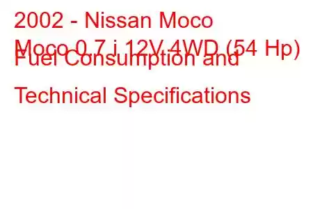 2002 - Nissan Moco
Moco 0.7 i 12V 4WD (54 Hp) Fuel Consumption and Technical Specifications