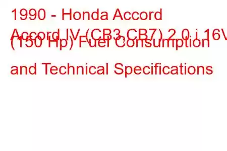 1990 - Honda Accord
Accord IV (CB3,CB7) 2.0 i 16V (150 Hp) Fuel Consumption and Technical Specifications