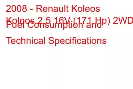 2008 - Renault Koleos
Koleos 2.5 16V (171 Hp) 2WD Fuel Consumption and Technical Specifications