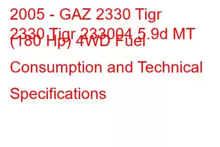 2005 - GAZ 2330 Tigr
2330 Tigr 233004 5.9d MT (180 Hp) 4WD Fuel Consumption and Technical Specifications