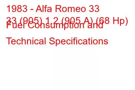 1983 - Alfa Romeo 33
33 (905) 1.2 (905.A) (68 Hp) Fuel Consumption and Technical Specifications